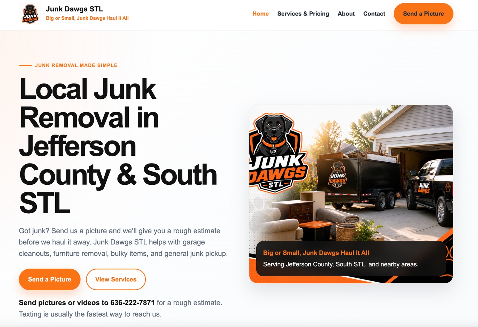 Junk Dawgs STL website preview